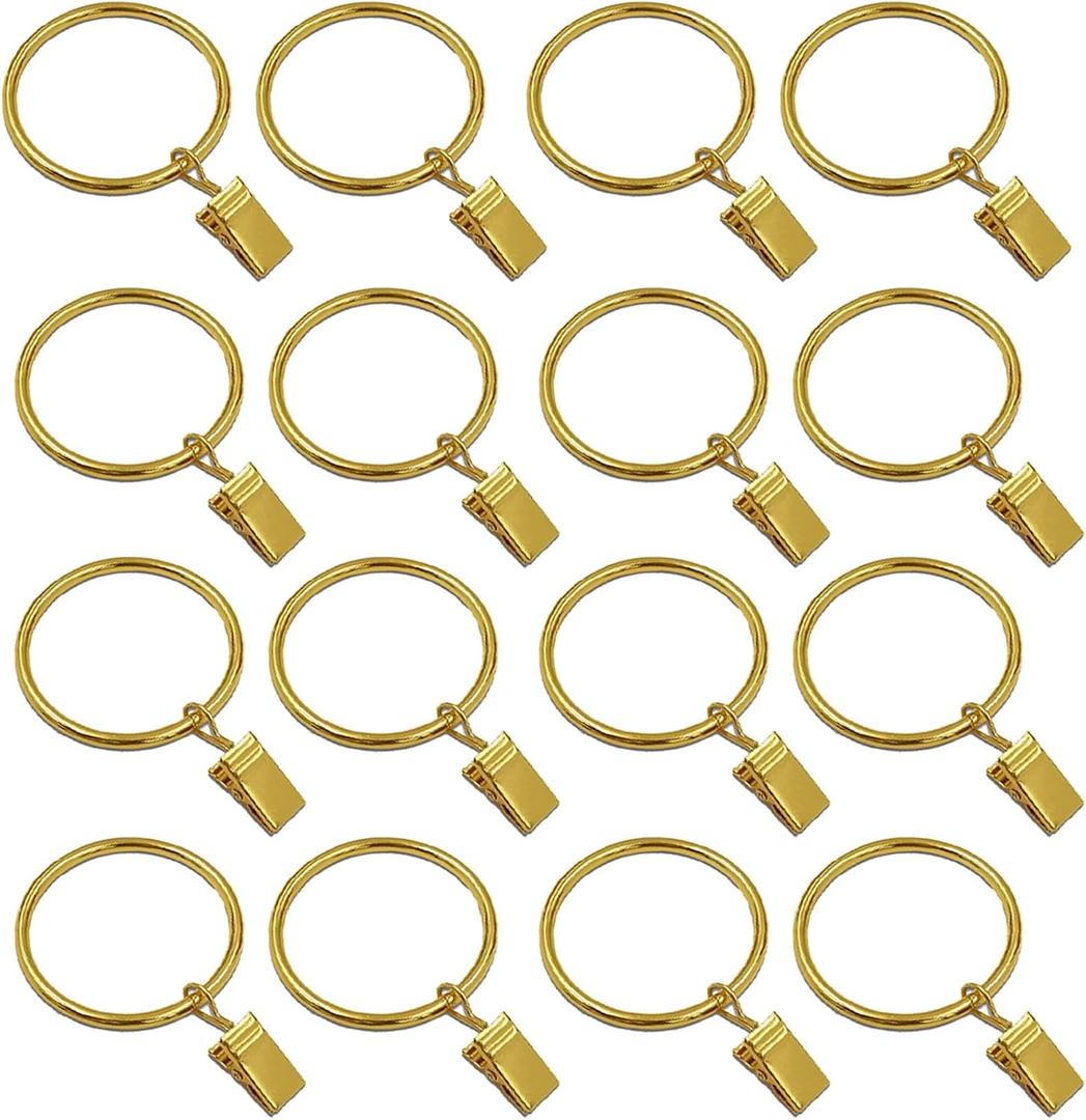 16 Pack Curtain Rings with Clips, Window Clip Rings Curtain Hooks Hangers Clip Rings for Hanging Drapery Drapes Bows,Gold