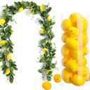 XunYee 6 ft Artificial Summer Lemon Garland with 30 Pcs 3 x 2 Inch Fake Lemons Greenery Fake Fruit Party Decoration for Home Front Wedding Shower Party Table