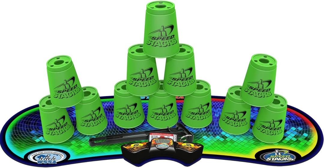 Speed Stacks | Sport Stacking Competitor, Neon Green - 12 Cups, Holding Stem, With GX Timer And Mat | WSSA Approved