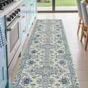 DEXI Kitchen Mats Cushioned Anti Fatigue, 23x86 Floor Padded Runner Rug Non Slip, Waterproof Standing Comfort Memory Foam for Front Sink Laundry, Blue White
