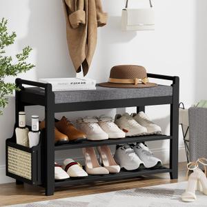 Homaxy 2-Tier Shoe Rack Bench, 28.2 in, Black and Dark Grey