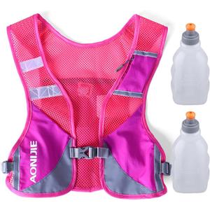 AONIJIE Ultralight Running Vest with Reflective Strip Breathable Hydration Backpack for Hiking Camping Marathon Cycling Race (Rose with 2*250ml Water Bottle)