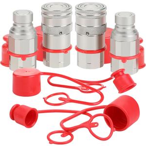 2PCS 1/2 NPT Flat Face Hydraulic Couplers, Bobcat Skid Steer Quick Connect Fittings with 4PCS Dust Covers