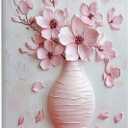 LB Pink Floral Wall Art for Bathroom Garden Plant Pink Cherry Blossom Flower Canvas Wall Art Wall Paintings Home Decor Vintage Wall Pictures for Living Room Bedroom Office Ready To Hang,16x20 Inch