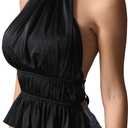 MakeMeChic Halter Tops for Women Going Out Tops Y2k Ruffle Cute Summer Backless Top (Large, Black)