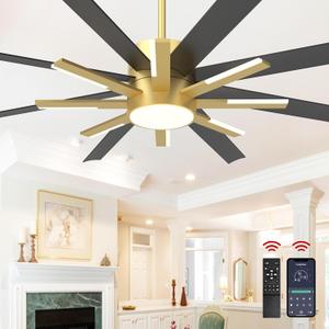 72 inch Large Ceiling Fans with Lights and RemoteIndoor/Outdoor Modern Ceiling Fan for Living Room Patio6 Speed Reversible8 Blades and 9 Lights3 CCTBlack Gold