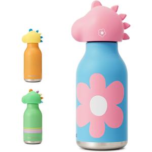 DLOCCOLD Insulated Stainless Steel Water Bottle with Detachable Soft Dinosaur Animal Head (16 Ounces, Blue)