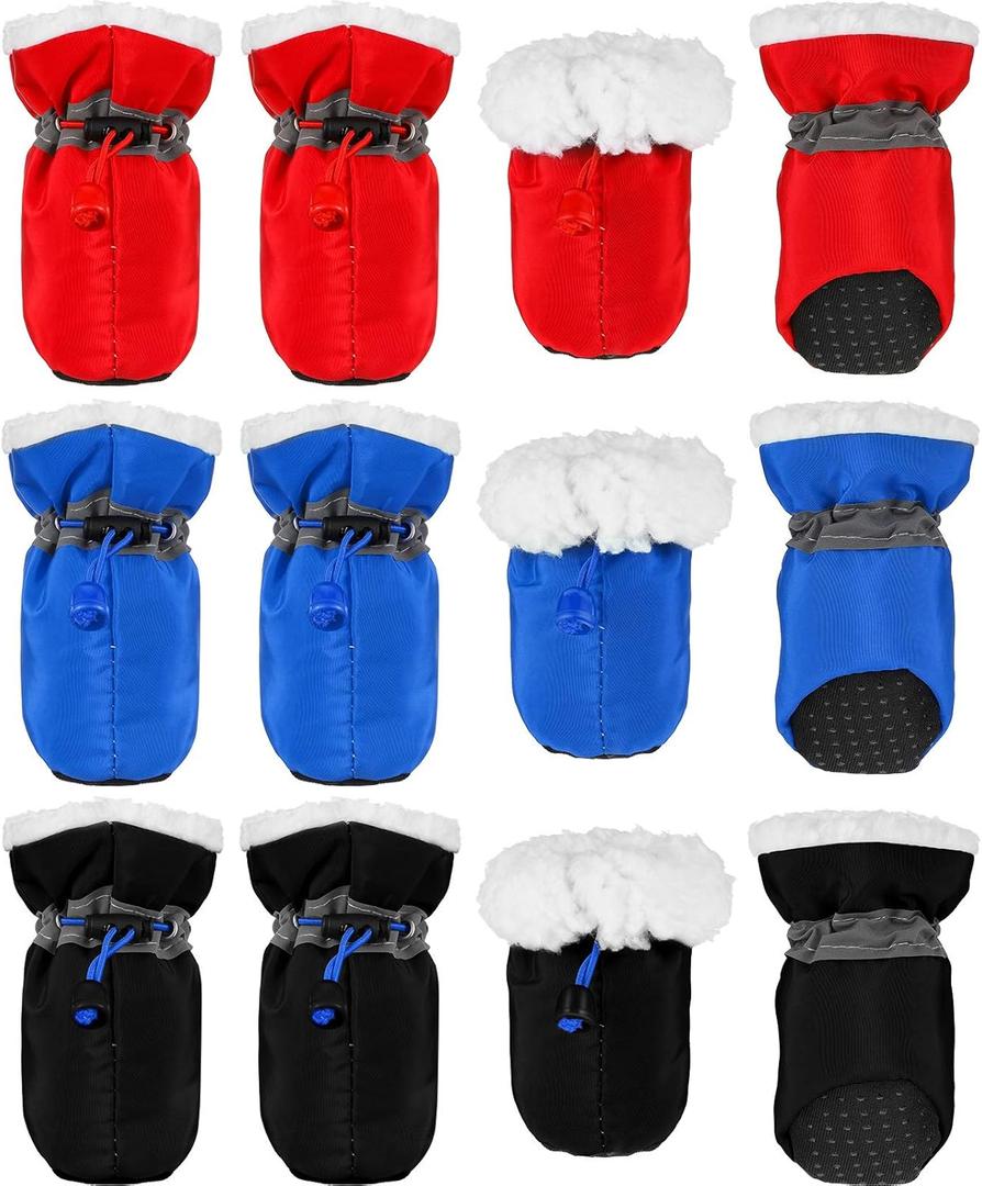 Weewooday 12 Pcs Dog Boots Adjustable Drawstring Puppy Boot Waterproof Anti Slip Dog Paw Protector Breathable with Soft Sole for Small Puppy(Size 6)