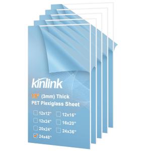 KINLINK 24x48 Plexiglass Sheets 1/8 inch Thick, 3mm Clear PET Large Acrylic Sheets Plastic Sheet for DIY Project, Craft, Table top, Picture Frame, Acrylic Sign and Wedding Invitation 5 Pack