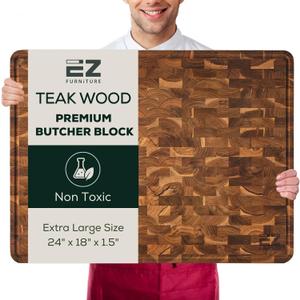 Extra Large (XL) Teak End Grain Cutting Board, Reversible, Knife-Friendly Charcuterie Butcher Block with Juice Groove & Handles, Non-Toxic, Gift Box Included (24" x 18" x 1.5")