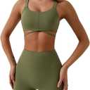 ABOCIW Workout Sets for Women 2 Piece Twist Front Halter Sports Bras High Waist Biker Shorts Exercise Gym Yoga Outfit , Size M