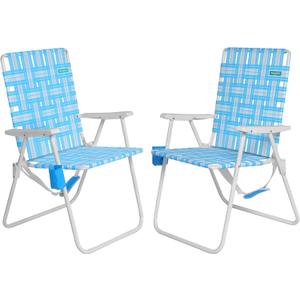 SunnyFeel 15" Tall Folding Webbed Lawn Beach Chair for Adults 2 Pack, Oversized Portable High Seat Sand Chair Heavy Duty 300 LBS, Foldable Camping Chairs for Camp/Outdoor/Picnic/Concert/Sports