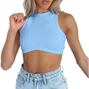 Crop Tank Tops for Women Trendy Sexy Teen Girls Going Out Tops Cute Summer Cropped Sleeveless Knit Ribbed White/Black (US, Alpha, Small, Regular, Regular, Blue) (Blue, Small)