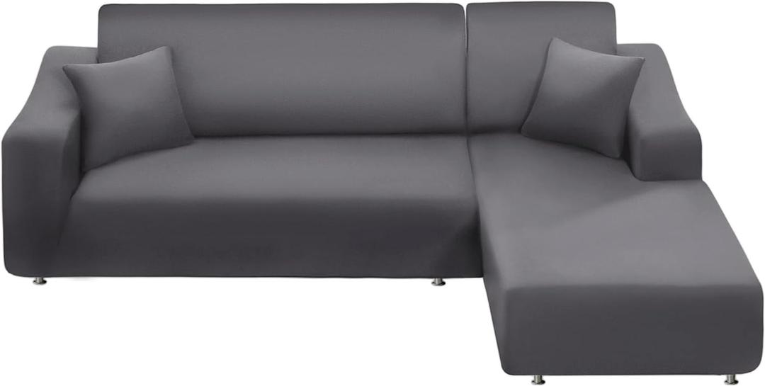 NAISI Sectional Couch Cover L Shape 2 Pieces Sofa Cover Soft Stretch Slipcovers with 2pcs Pillowcases Furniture Protector Couch Covers 3 Seater + 3 Seater(Light Grey)