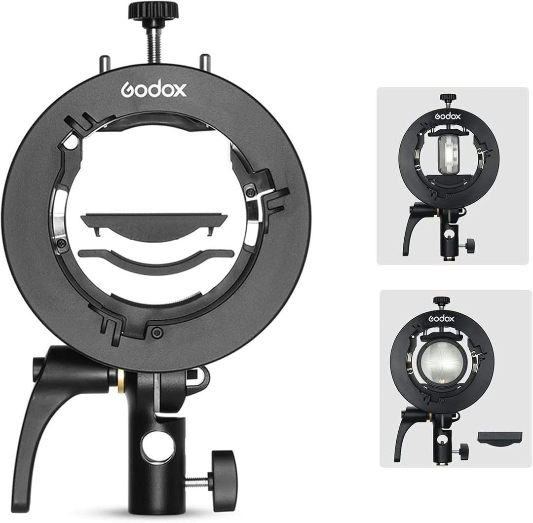 Godox S2 Speedlite Bracket for Bowens Mount, S-Type Holder Updated Version for Godox AD200Pro AD200 V1 V860II V860III V850II TT685II TT600 TT520II TT350 Speedlite Flash, Snoot Softbox with USB Light
