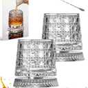 Spinning Whiskey Glasses Set, 360 Degree Rotating Old Fashioned Crystal Tumbler with Unique Relief Base, Rotatable Cocktail Wine Cup for Flavor, Drinking Glassware & Bar Accessories (#D(2pcs))