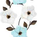 Juvale Metal Flower Wall Decor Set - Rustic Metallic Finish Farmhouse Decor - Easy Hook Mounting & Living Room Focal Point - Versatile for Bedroom & Kitchen Wall Art - 17"x 11.5", Blue White & Bronze