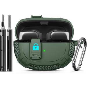 Ljusmicker for Bose Ultra Open Earbuds Case Cover 2024 with Cleaner Kit,Military Hard Cover with Lock for Bose Open Ear Earbuds Charging Case Accessories with Keychain for Men Women-Geen