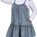 Women Denim Cami Dress Tie Shoulder Ruffle Hem Short Dresses Babydoll Wash Jean Sundress with Pocket (Blue, XL)