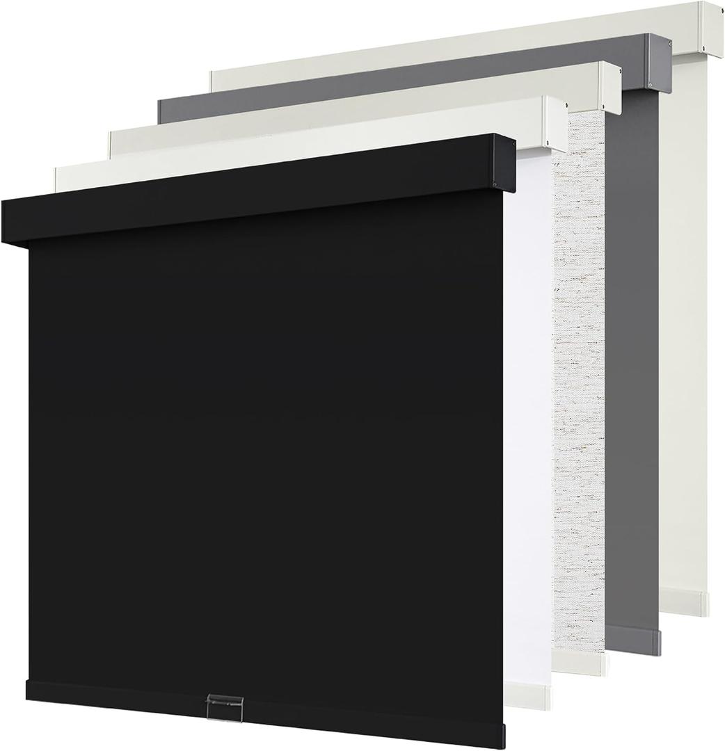 SUNOFF Cordless Blackout Roller Shades Blinds for Windows Free-Stop,Pull Down Room Darkening with Valance,Thermal Insulated Woven Fabric Window Door Blinds for Home,Office,Black 22" W x 72" L