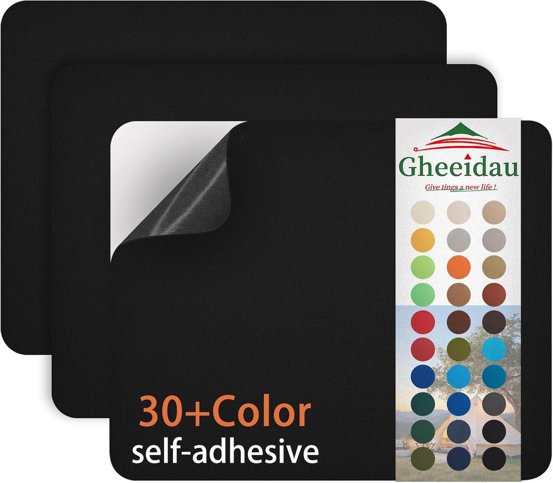 Gheeidau Canvas Repair Patch 911 Inch 3Pcs Waterproof Self-Adhesive Fabric Repair Patch for Tents,Boat Cover,Pop Up Canopy,Patio,Bags,Car Seats,Sofas,Furniture Cover(Black)