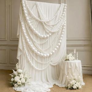 3 Pcs Giant Wedding Pearl Bead Garland 9.84 ft 13.12 ft White Jumbo Ball Bead Hanging Banner Faux Pearl Strand Chain for Wedding Engagement Bridal Shower Photo Background Decoration
