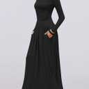 ZESICA Women's Long Sleeve Fall Maxi Dress 2026 Crewneck Knit Casual Slim Swing Pleated Dresses with Pockets (Black, M)