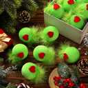HyDren 16 Pcs Christmas Lime Green Velvet Balls for Tree 2.4 Inch Flocked Green Hanging Ornaments with Red Heart Decorations Xmas Round Pom Pom Balls for Indoor Home Decor Holiday Party Supplies