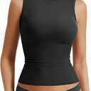 YEOREO Women Basic Mock Neck Workout Crop Top Sleeveless Double Lined Tank Tee Slim Fitted Ruched Going Out Camisole (X-Large, Ash)