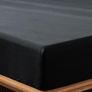 MooMee Fitted Bottom Sheet Only 100% Washed Cotton Linen Like Textured Breathable Durable Soft Comfy Deep Pocket Fits Mattress up to 17" (Black, Full)