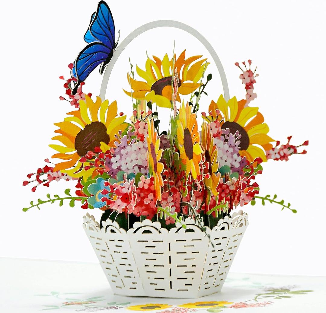 CUTPOPUP Mothers Day Card, 3D Flower Greeting, Birthday Card for Women, Wife, Grandma (Sunflowers Basket)