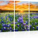 RnnJoile Bluebonnet Wall Art Large Texas Flower Field Sunset Picture Prints on Canvas Photographic Nature Landscape Painting Wall Decor 16"x32" for Each Piece