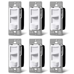 BESTTEN 6 Pack Super Slim Digital Dimmer Switch, Single Pole or 3-Way, Dimmable Light Switch for LED, CFL, Halogen and Incandescent Bulbs, ETL Listed, White