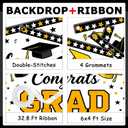 2 x Congrats Grad Banner 71x43 Inches Polyester Graduation Banner Class of 2026 White and Gold Graduation Photo Backdrop for Prom Parties and Celebrations Decorations with Ribboon