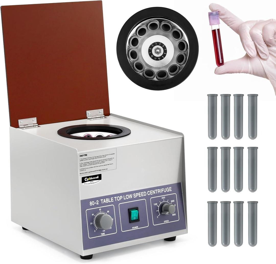 CGOLDENWALL 80-2 Electric Lab Centrifuge 4000RPM 12x20mL/15mL/10mL/7mL Desktop Centrifuge Machine Timer 0-120min Medical Laboratory Practice Low Speed Centrifugal Force 2325xg Voltage 110V