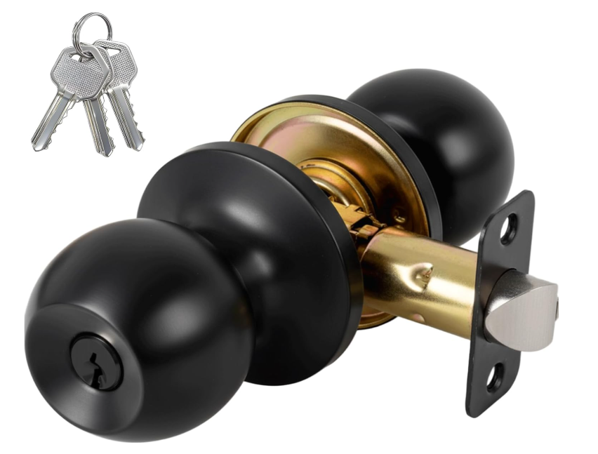 Matte Black Door Knobs with Lock and Key，Exterior and Interior Door Lock for Bedroom, Entry Door Handle for Front Door