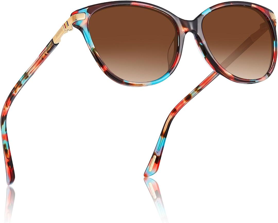 AVAWAY Womens Cat Eye Sunglasses Polarized - Stylish Acetate Frame UV400 Protection for Driving Travel Summer Outings (B7: Red Tortoise + Gradient Brown Lens)