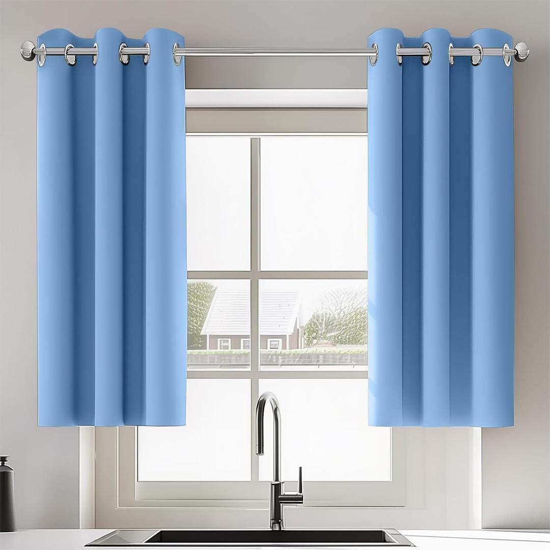 ORINOVA Blue Two Pages Living Room Blackout Curtains for Bedroom Kitchen Window Black Out Grommit Thermal Insulated Curtains 34x36 Curtains Nursery Decorations