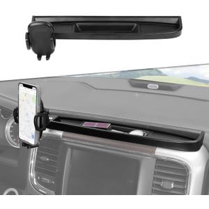 JeCar Dash Phone Holder Dashboard Cellphone Clamp Upgrade Aluminum Alloy Ball Mount with Storage Tray Interior Accessories Compatible with RAM Truck 2012-2017