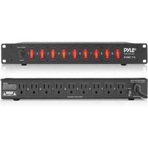 PDU Power Strip Surge Protector - 150 Joule 9 Outlet Strips Surge Protector Heavy Duty Electric Extension Cord Strip - 1U Rack Mount Protection Power Outlet Strip W/ 9 Front Switch - PylePro PDBC70 BLACK