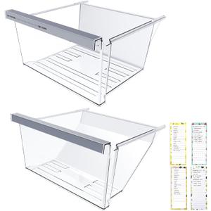 UPGRADED W11162443 Refrigerator Drawer & W11162446 Whirlpool Crisper Drawer Compatible with Whirlpool Fridge Drawer Replacement Parts WRS325SDHZ05 WRS315SDHM01 WRS555SIHZ03 Crisper Bins Drawer,2 Pack