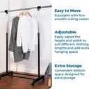 Honey-Can-Do Rolling Garment Rack with Adjustable Height and Width, Metal Clothes Rack, Heavy-Duty Organizer, Chrome
