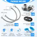 10 Pack 16 Inch Toilet Water Supply Connector Line Braided Stainless Steel, 3/8 Female Compression x 7/8 Female Ballcock Thread Includes 10 Pcs 3/8 to 1/2 Water Line Adapter and 4 Pcs Plumber's Tape