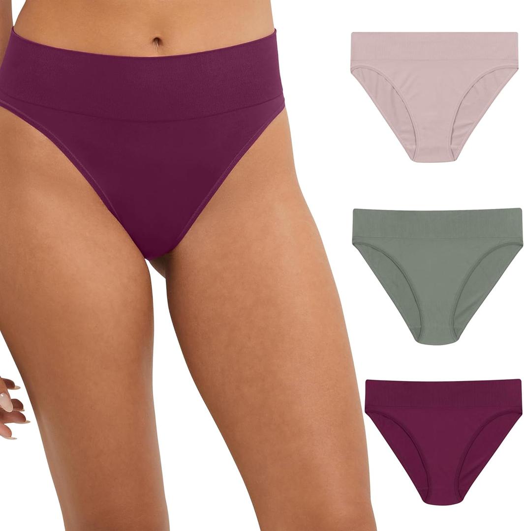 Maidenform Women's M Underwear, Seamless Hi-Cut Bikini Panties, High-Leg Underwear for Women, 3-Pack (Large)