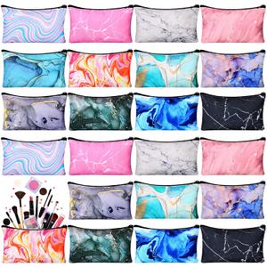 24 Pieces Makeup Bags Bulk Canvas Cosmetic Bags Purse Organizer Zipper Cosmetic Pouch Portable Travel Toiletry Pouch for Women Men Gifts, 7 x 4 Inch (Marble)