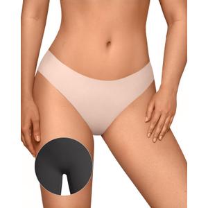 OEAK Seamless Thongs for Women Invisible Thongs No Show Thong Panty Liners Tangas Comfortable Workout G-Strings Underwear (M, Cream)