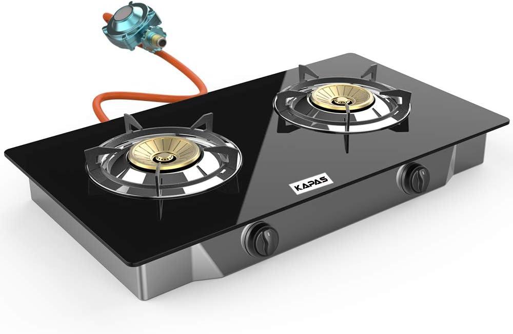 Outdoor & Indoor Portable Propane Stove, Single & Double Burners with Gas Premium Hose for Backyard Kitchen, Camping Grill, Hiking Cooking, Outdoor Recreation (RQ62-LARGE,2Burners)