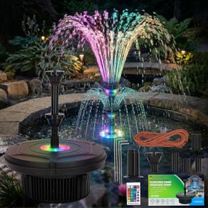 Pond Fountain Aerator with RGB Lights, 792GPH 45W Floating Pool Fountain with 3 Nozzles and 33ft Power Cord, Built-in Filter Sponge & Basket, All Accessories Included for Outdoor Garden Pond