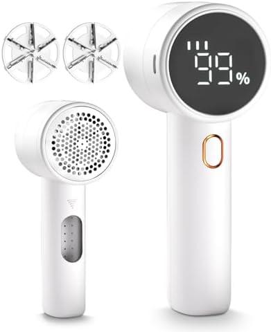 Fabric Shaver, Lint Remover Rechargeable, Electric Portable Sweater Defuzzer with 3 Speeds, 6 Leaf Blades, Digital LED Display to Remove Pilling for Clothes, Furniture, Sweater, Couch, Blanket