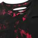 LilyCoco Women Criss Cross V Neck T Shirts Cut Out Tie Dye Short Sleeve Crop Tops Black X-Large